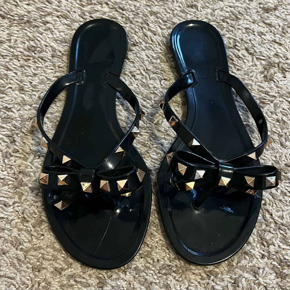 Black designer inspired flats with gold rock-studs